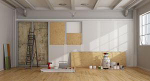 architectural restoration and insulation of an old wall in a loft and selection of the color swatch - 3d rendering